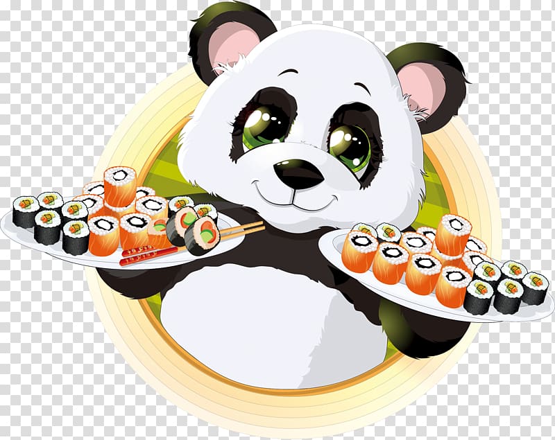 Giant panda Sushi Japanese Cuisine Illustration, Cute cartoon panda transparent background PNG clipart