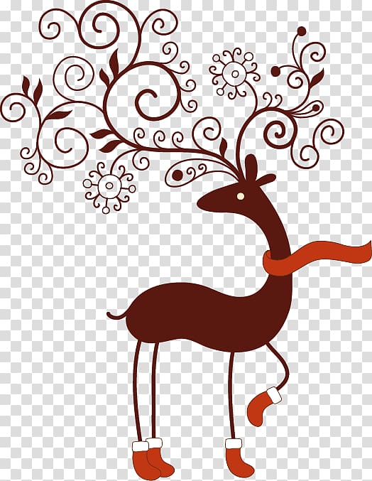 Santa Claus Reindeer Christmas card Greeting card, Hand-painted flower vine pattern deer transparent background PNG clipart
