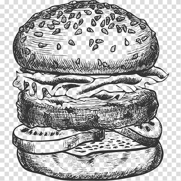 burger sketch illustration, Hamburger Cheeseburger Veggie burger Fast food, burguer transparent background PNG clipart