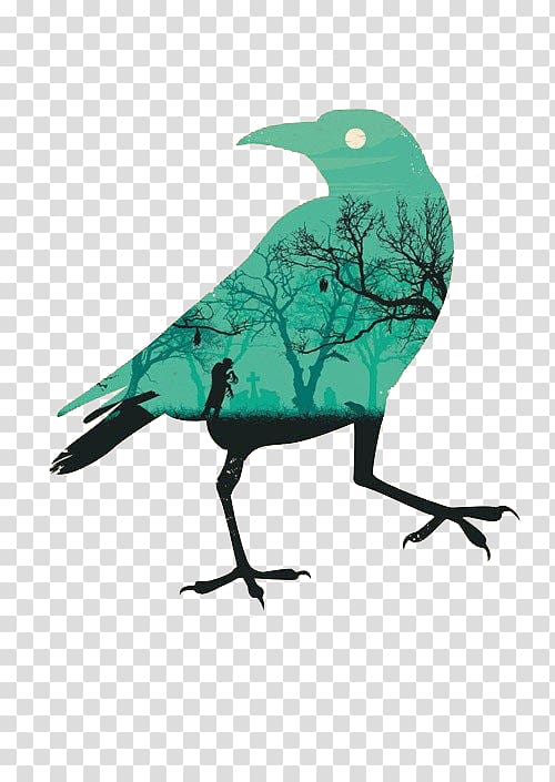 Visual arts Poster Creativity Illustration, Mint green landscape bird transparent background PNG clipart