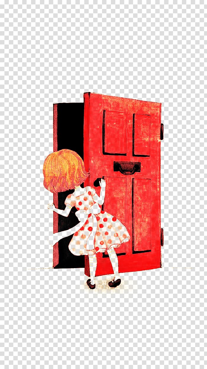 Cartoon Drawing Illustration, Girl opened the door transparent background PNG clipart