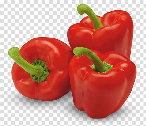 three red bell peppers , Paprika Bell pepper Vegetable Cherry tomato Grocery store, acorn squash transparent background PNG clipart