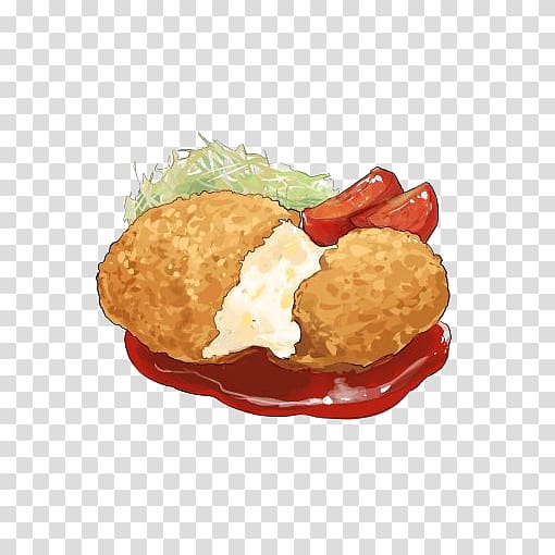 Fried chicken Korokke Potato, Hand-painted potato cake transparent background PNG clipart