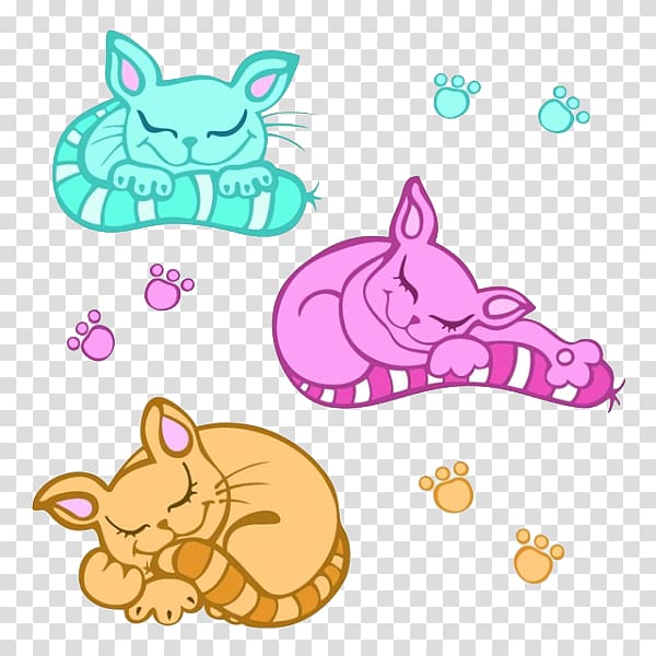 Cat Kitten , Three sleeping cartoon cats transparent background PNG clipart