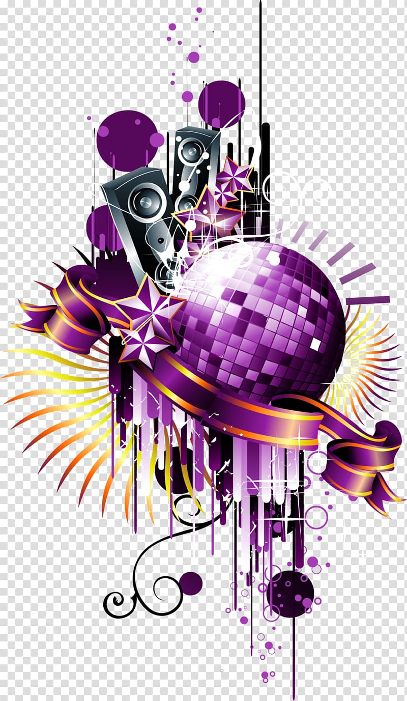 purple and black music-themed , Disco ball Nightclub, disco transparent background PNG clipart