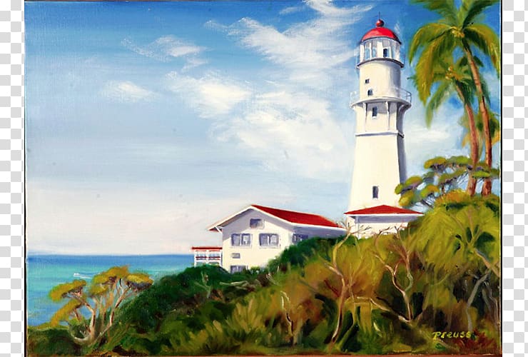 Diamond Head Lighthouse Painting Kalihiwai Beach, painting transparent background PNG clipart