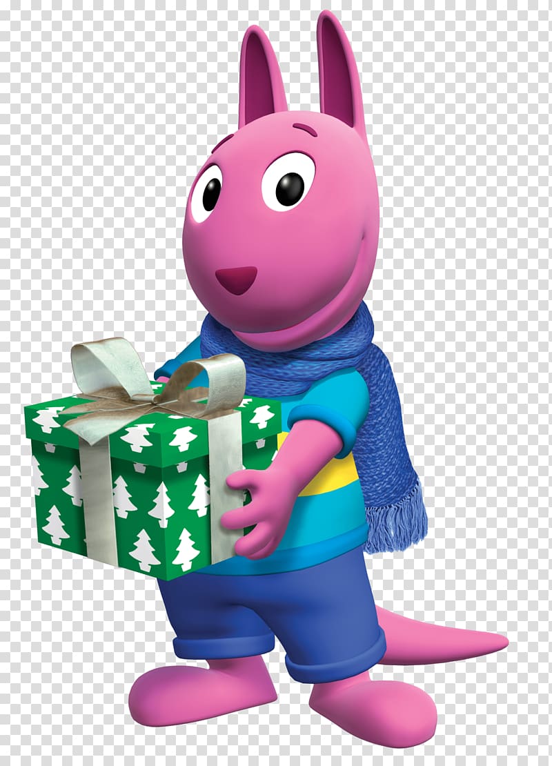 pink animal holding green gift box illustration, Austin Holding A Christmas Present transparent background PNG clipart