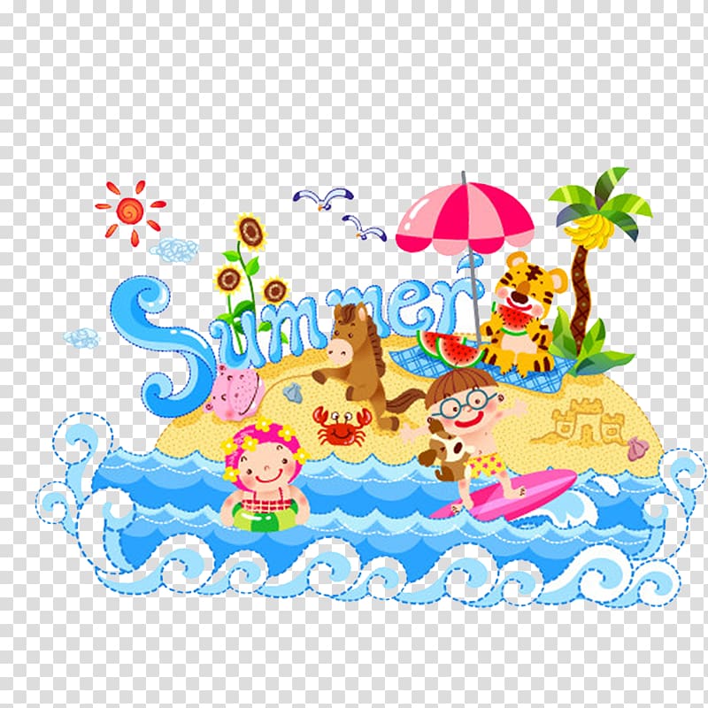 Summer Cartoon Illustration, Cartoon island transparent background PNG clipart