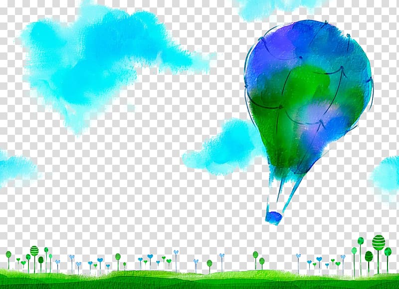 Balloon Watercolor painting , Hand painted watercolor green hot air balloon transparent background PNG clipart