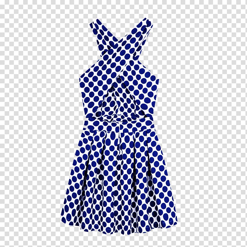 Dress Blouse Skirt Apron Polka dot, Blue Cross-neck dress transparent background PNG clipart