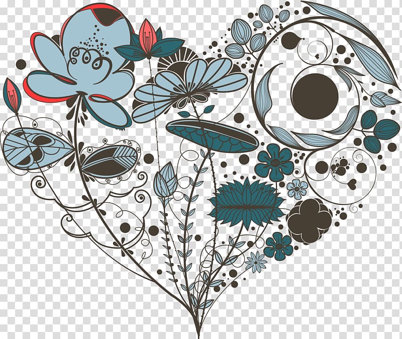 Flower Heart Drawing Pattern, Heart-shaped transparent background PNG clipart