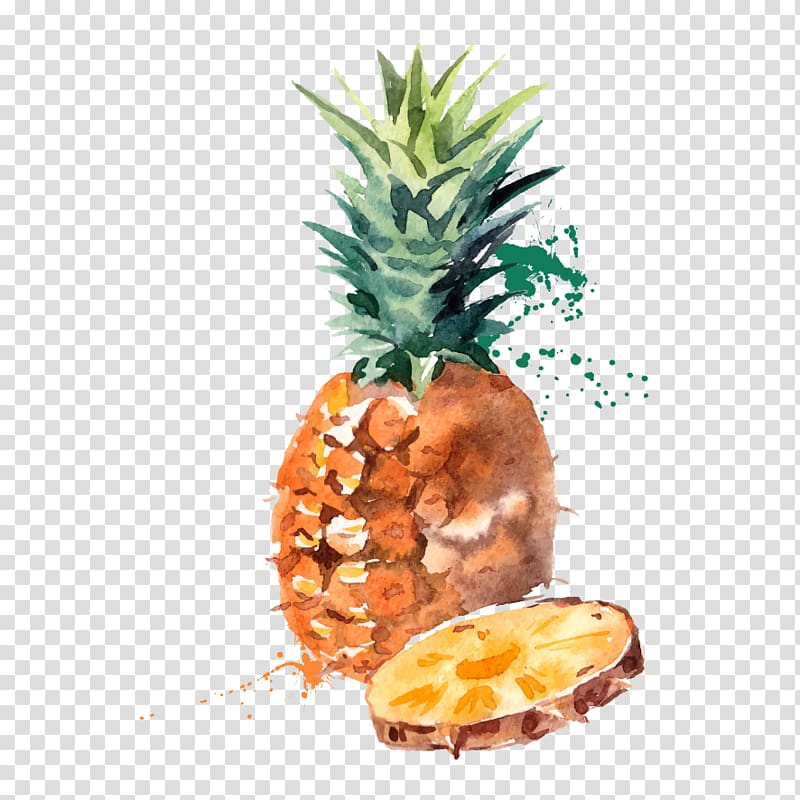 sliced pineapple, Eating Pineapple Fruit Seasonal food, Hand-painted watercolor pineapple transparent background PNG clipart