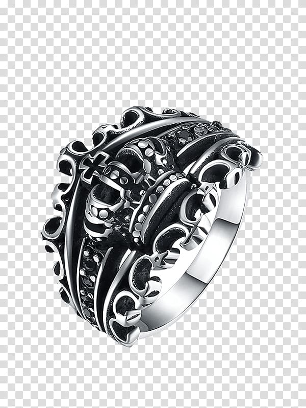 Ring Sterling silver Jewellery Stainless steel, Gothic Pattern transparent background PNG clipart
