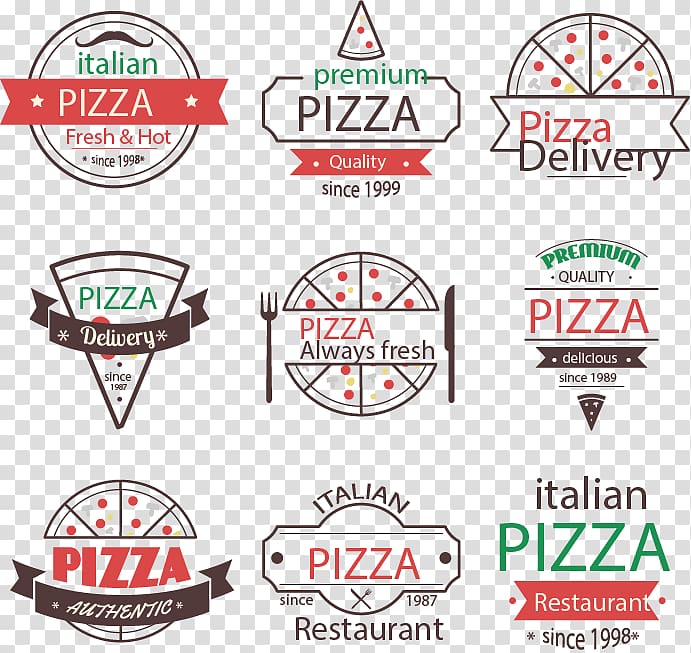 Italian Pizza logos, 9 Vintage Pizza logo material transparent background PNG clipart