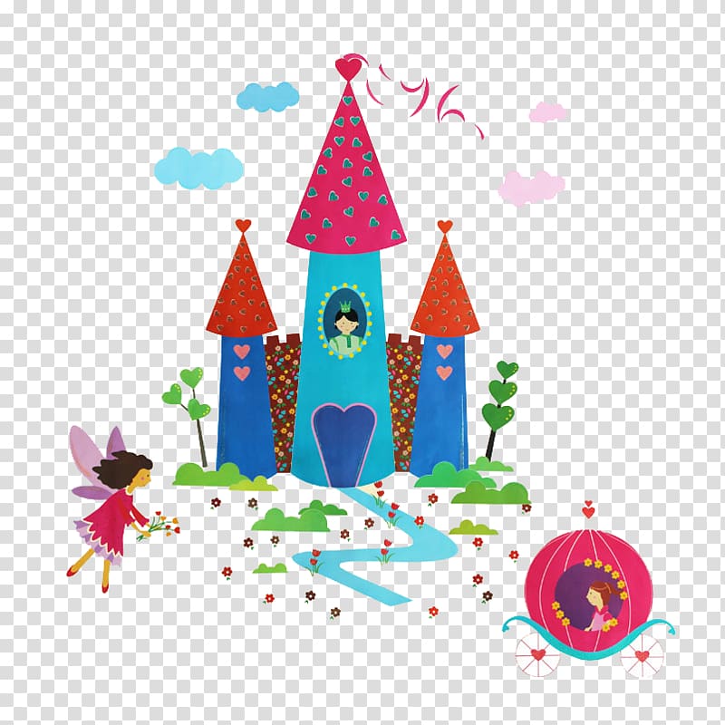 Cartoon Wall Child Sticker, Cartoon fairy castle transparent background PNG clipart