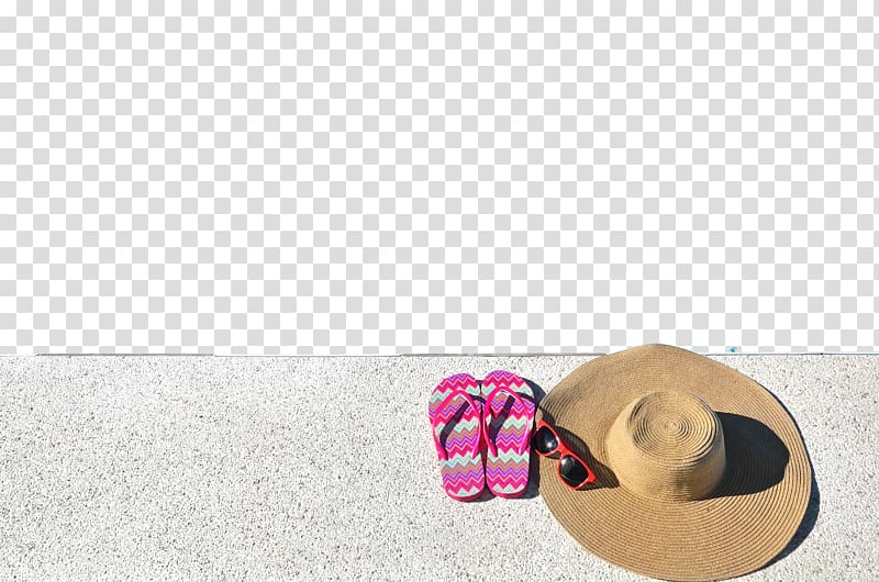 flip-flops beside sun hat, Beach Vacation Resort Hotel , Summer beach poster background transparent background PNG clipart