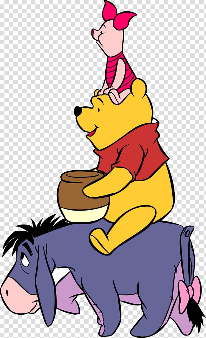 Piglet and Winnie-the-Pooh riding on Eeyore's back, Winnie the Pooh Eeyore Roo Piglet Tigger, winnie the pooh transparent background PNG clipart