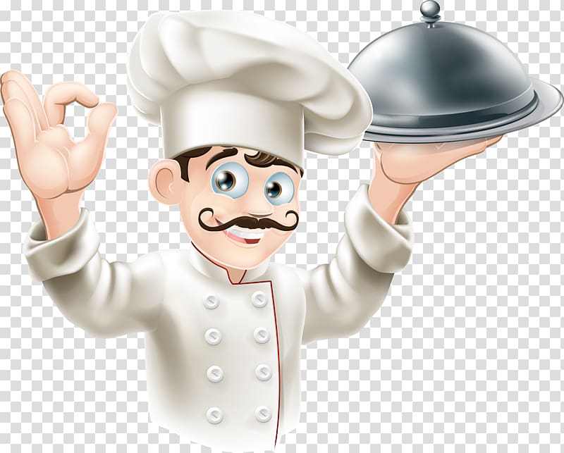 chef holding platter cartoon, Chef\'s uniform Restaurant Cook, chef transparent background PNG clipart