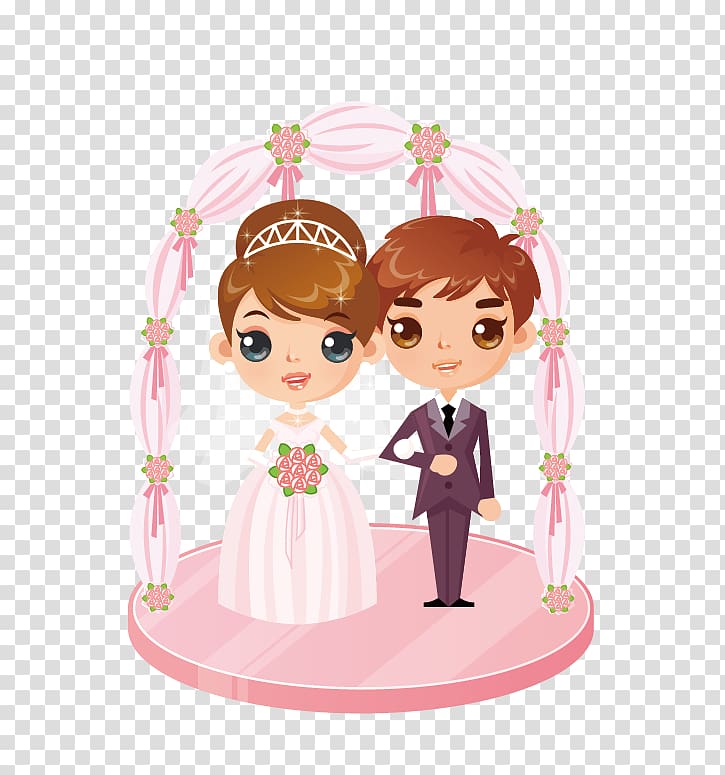 groom and bride illustration, Wedding invitation Wedding anniversary Convite, Wedding cartoon characters transparent background PNG clipart
