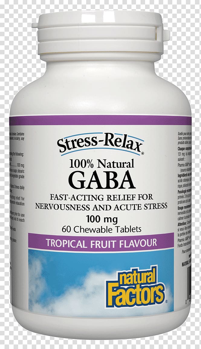 Dietary supplement Natural Factors Stress Relax Pharma GABA Natural Factors, BlueRich Blueberry 500 mg 180 SG Natural Factors, Stress-Relax Gaba 100 mg, 60 Chewable Tablets gamma-Aminobutyric acid, Natural Remedies for Anxiety transparent background PNG clipart