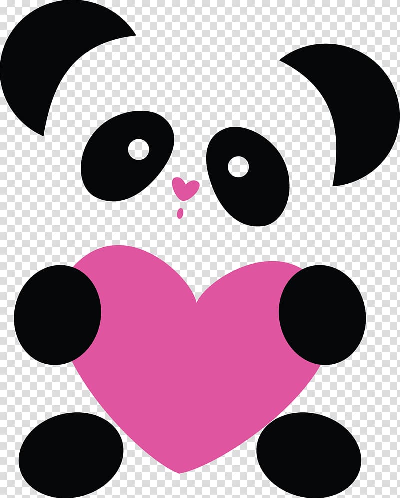sitting panda holding pink heart illustration, Giant panda Polar bear Cuteness, panda transparent background PNG clipart