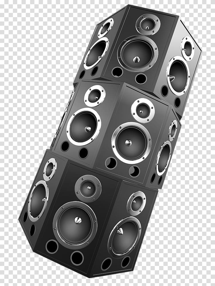 black PA speakers illustration, Loudspeaker Stereophonic sound Icon, Multi-speaker sound transparent background PNG clipart