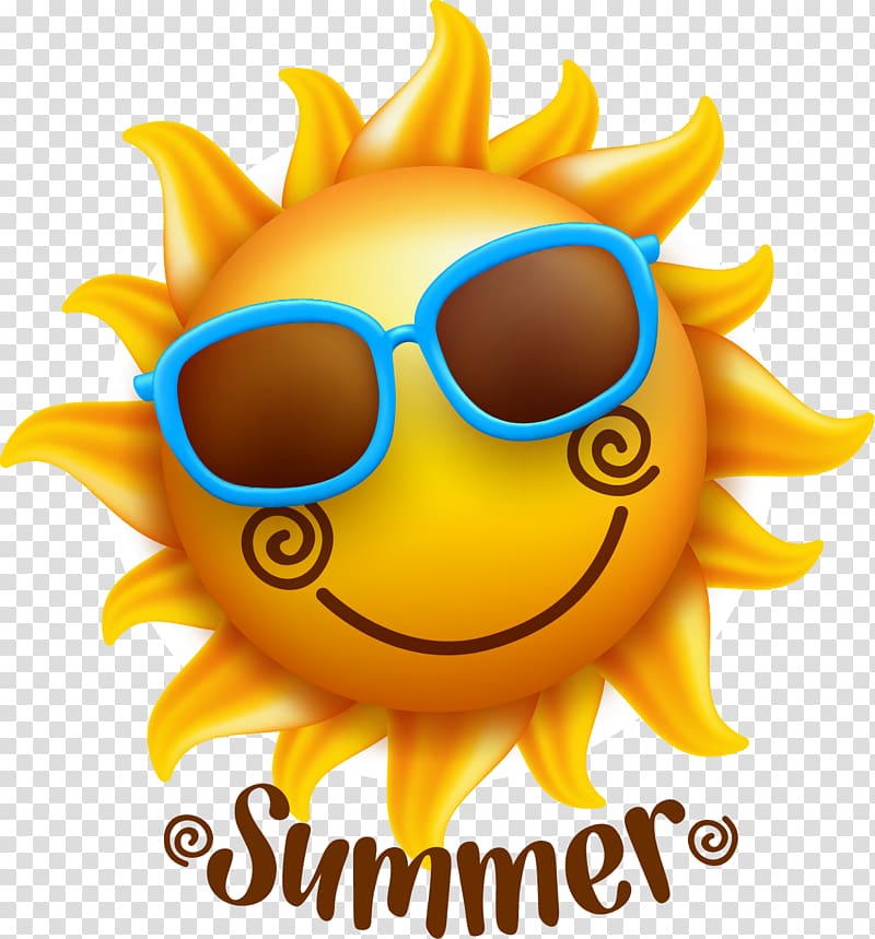 sun with sunglasses illustration, Smiley Face Illustration, Summer sun transparent background PNG clipart