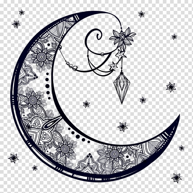 black crescent moon illustration, Drawing Crescent Moon, Moon Decoration transparent background PNG clipart