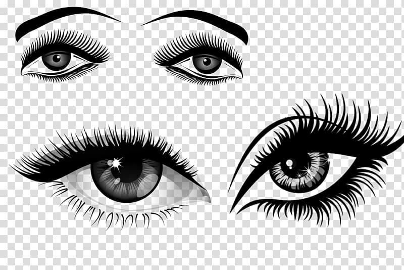 four person's eyes illustration, Eyelash extensions , Sketch black cartoon eyes transparent background PNG clipart