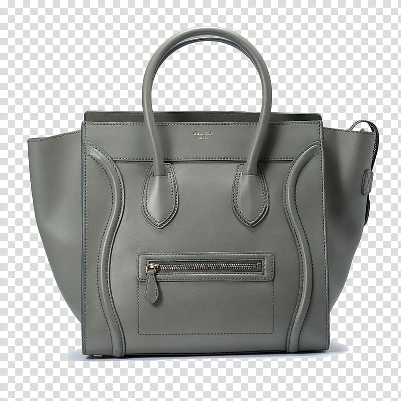 Tote bag Cxe9line Leather Grey Handbag, Dark gray smiley package transparent background PNG clipart