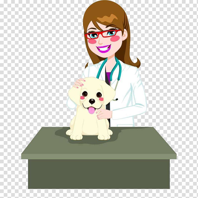 veterinarian illustration, Dog Cat Veterinarian Illustration, Cartoon pet doctor and dog transparent background PNG clipart