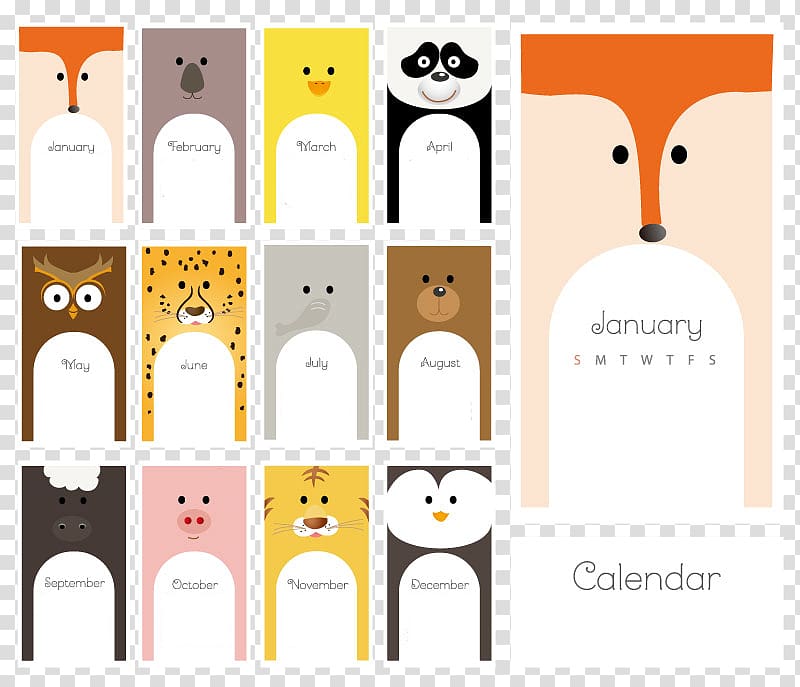 Brand Cartoon Pattern, Animal Cards calendar material transparent background PNG clipart