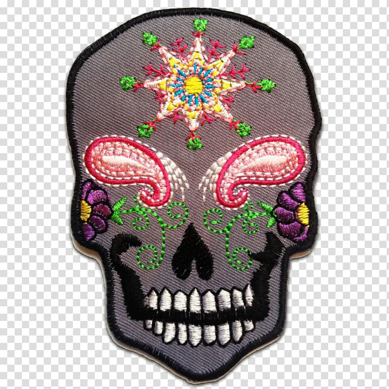 Skull Embroidered patch Totenkopf White, skull transparent background PNG clipart