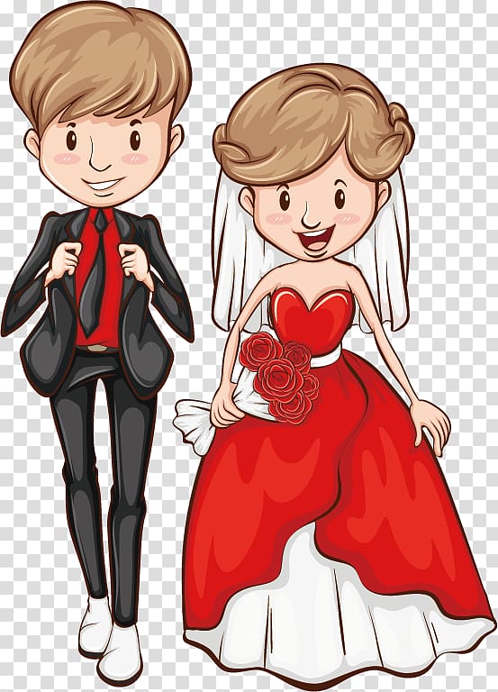 Newlywed Marriage , The bride and groom cartoons transparent background PNG clipart