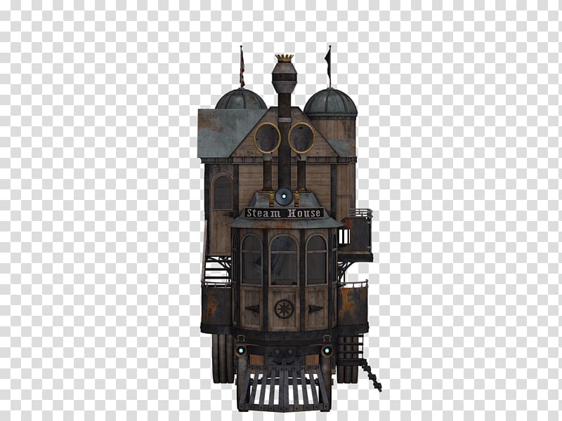 black and brown Steam House , Steampunk Locomotive Front View transparent background PNG clipart