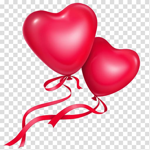 two red heart balloons, Heart Balloons With Ribbons transparent background PNG clipart