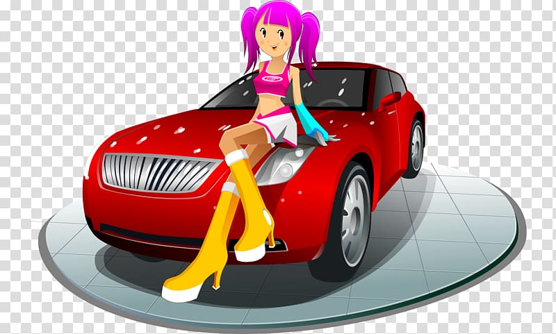 Cartoon Girl , Beautiful hand-painted cartoon car sat in the car transparent background PNG clipart