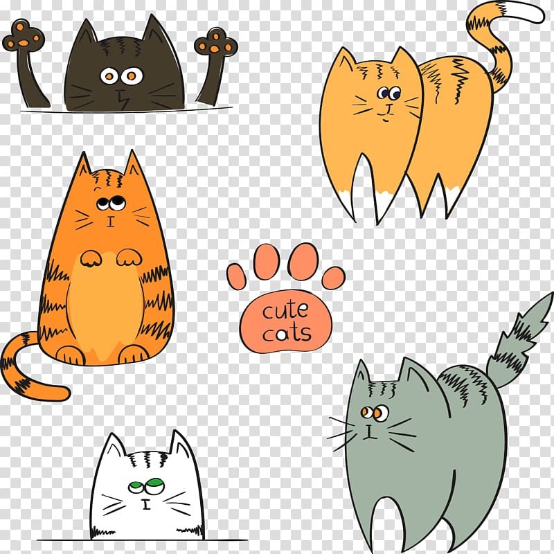 six cat illustrations, Cat Cartoon Illustration, cat transparent background PNG clipart