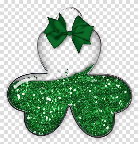 green glitter clover illustration, Shamrock Saint Patrick\'s Day , Shamrock with Green Bow transparent background PNG clipart