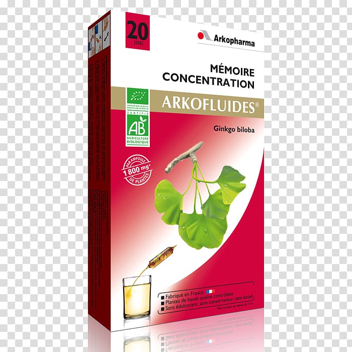 Dietary supplement ARKOPHARMA Laboratories, Company Limited. Arkofluides Detox 20 ampoules Food, ginkgo-biloba transparent background PNG clipart