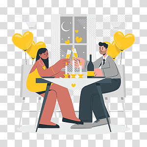 illustration, Valentine's Day dinner, couple, love, celebration, drink, restaurant, event, night transparent background PNG clipart thumbnail