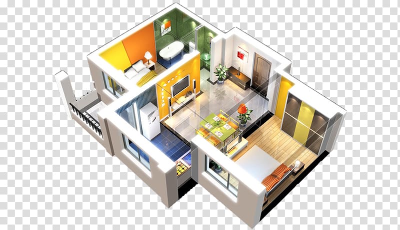 3D computer graphics Interior Design Services, Perspective isometric view of apartment transparent background PNG clipart