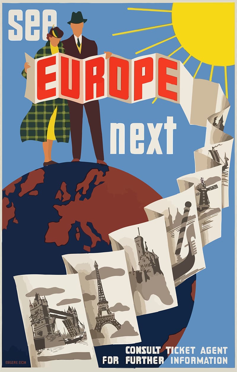 Europe Poster Printmaking Lithography Illustration, Vintage Travel transparent background PNG clipart
