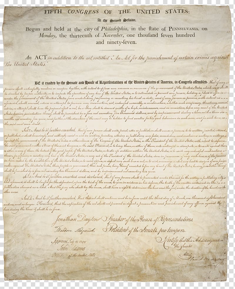 United States Congress Alien and Sedition Acts Sedition Act of 1918, the use of law against malicious wages transparent background PNG clipart