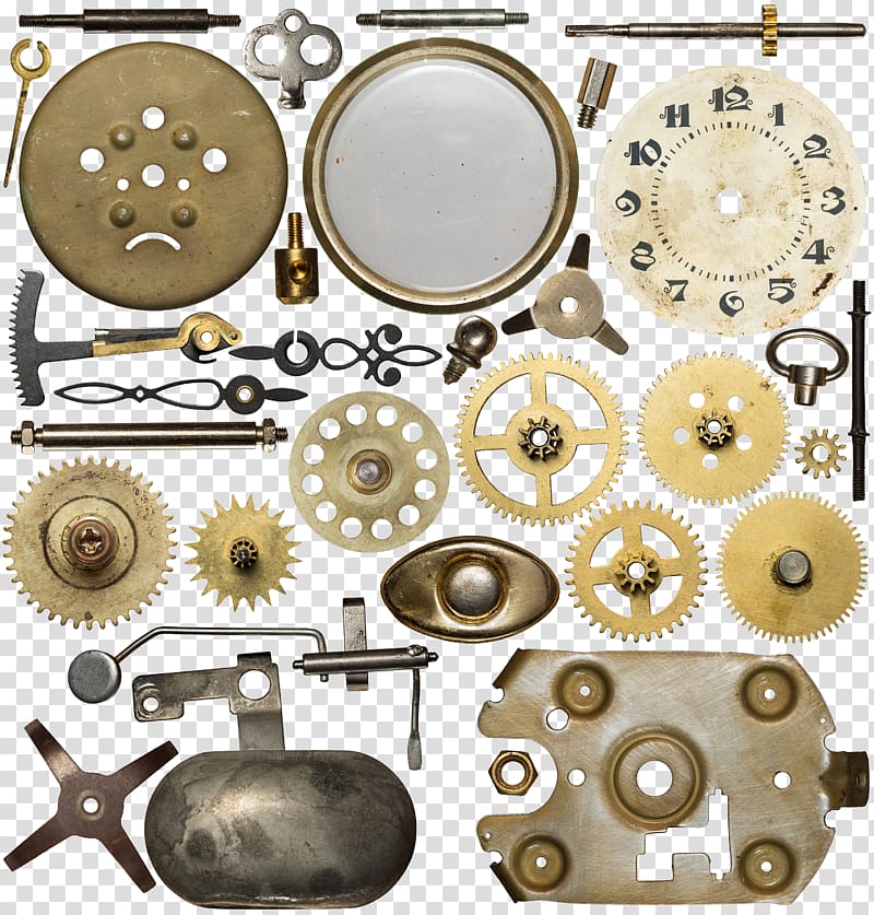 brass-colored clock parts illustration, Clockwork Spare part Gear, Watch Parts transparent background PNG clipart
