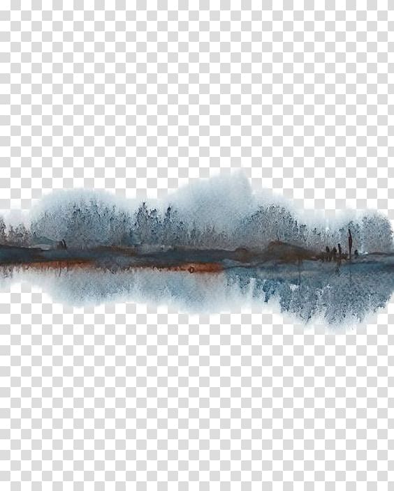 trees reflecting on body of water painting, UGallery Watercolor Landscape Watercolor painting Abstract art Landscape painting, Ink Forest transparent background PNG clipart