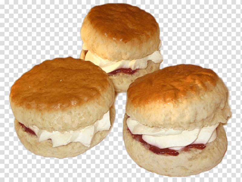three sandwiches with white cream fillings, Scones Cream and Jam transparent background PNG clipart