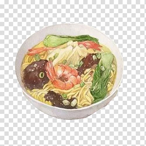 Noodle soup Bxe1nh bu1ed9t lu1ecdc Pasta Food, Cabbage shrimp hand painting surface material transparent background PNG clipart