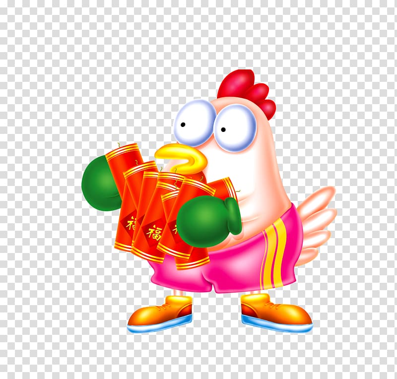 Cartoon Chinese New Year , Holding a firecracker chicken transparent background PNG clipart