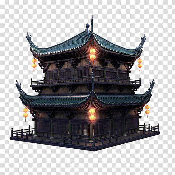 brown and green building structure, Chinese architecture Gujian, Retro Building transparent background PNG clipart